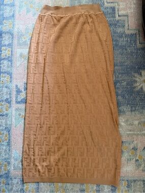 Fendi Knit Monogram Tan Midi Skirt